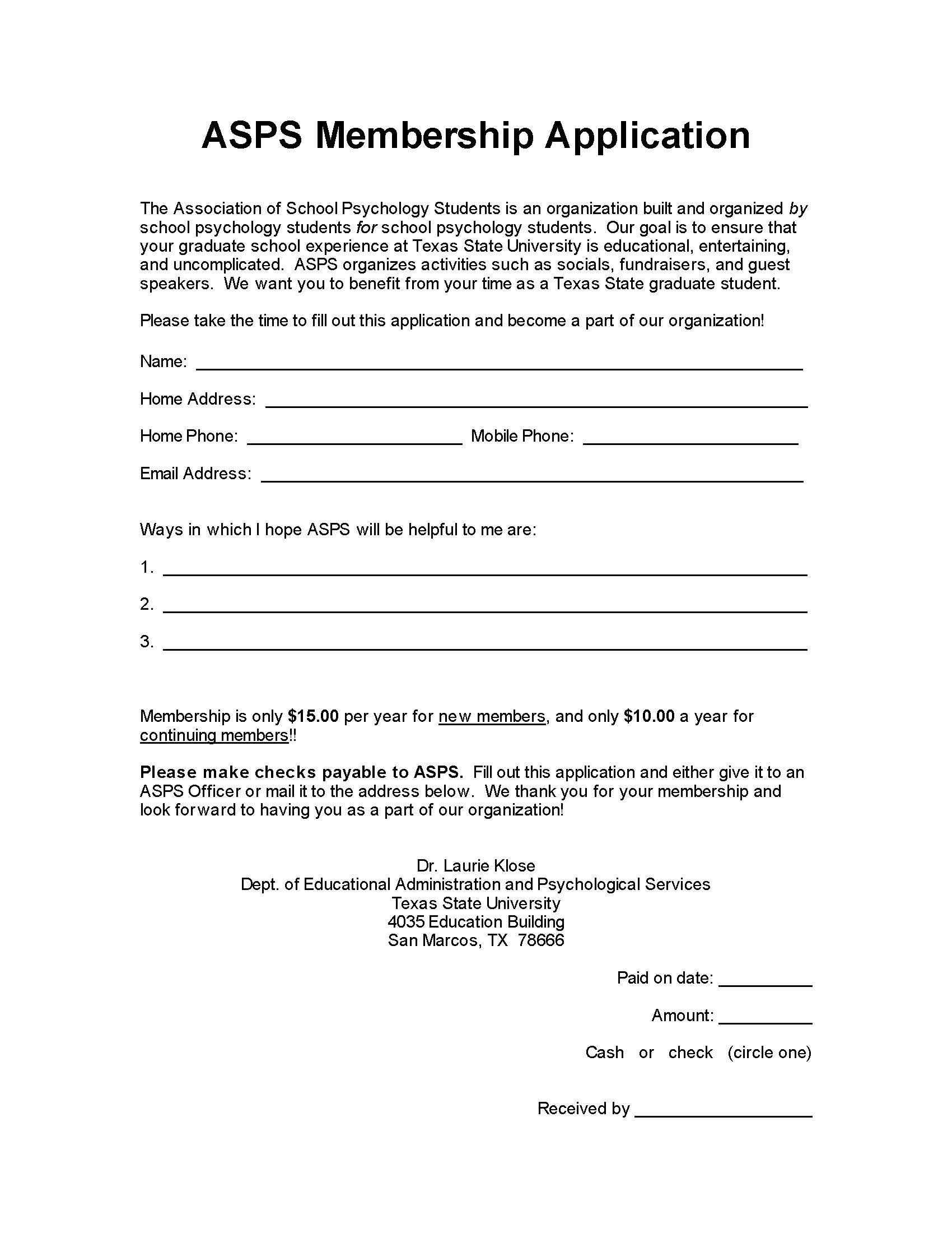 ASPS membership application