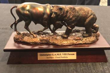 Trophy from a finance competition: A boar fighting a bear
