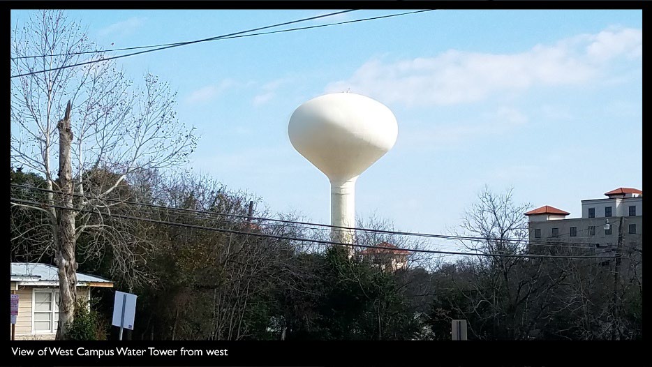 View of West campus water tower from West