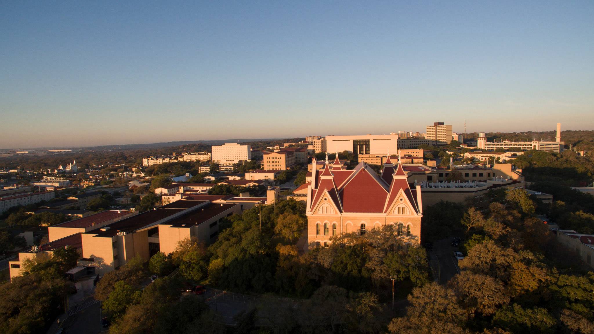 aerial view of of Texas State's campus