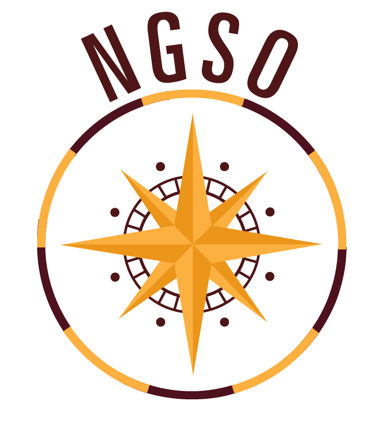 NGSO Logo that reads "NGSO" with an image below that resembles a start within a compass