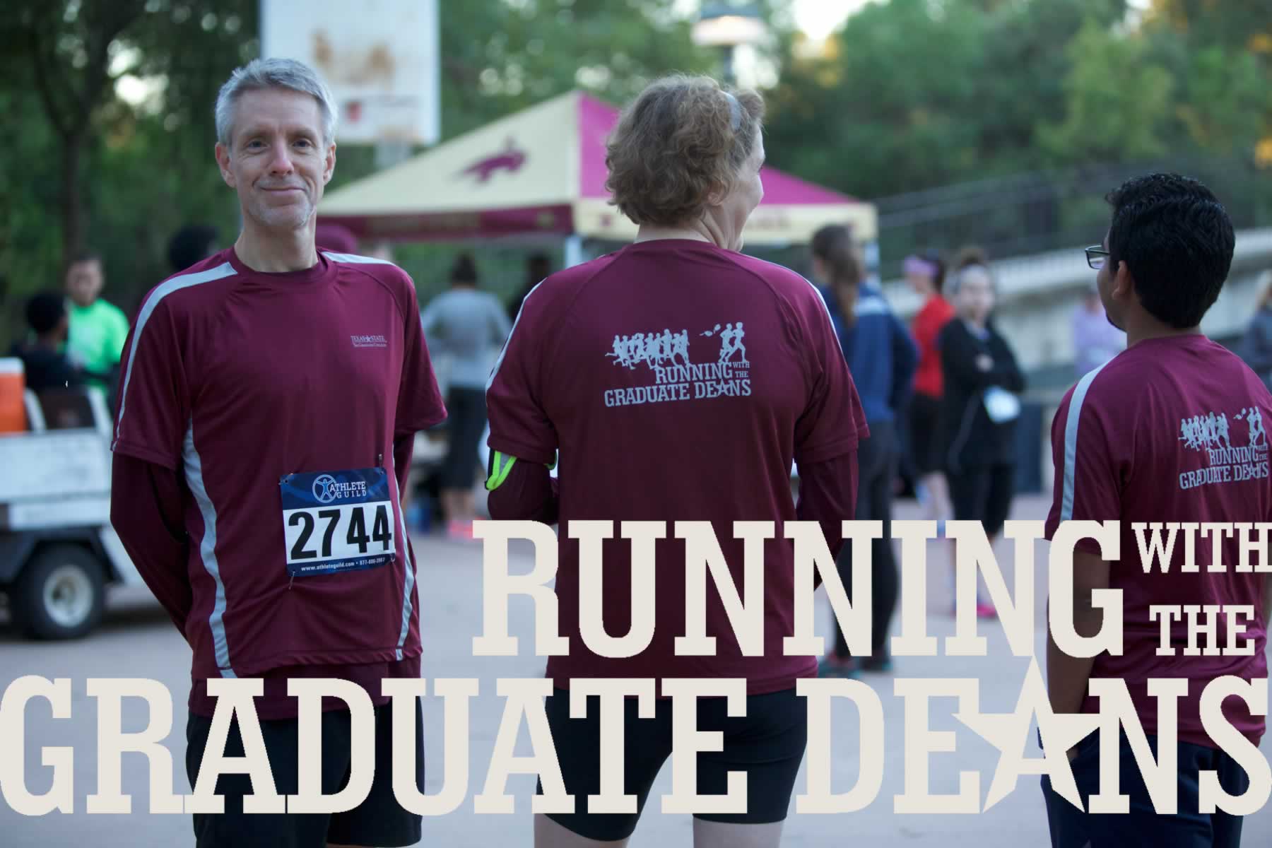 an image of the grad college deans in their running gear with text overlaid reading "running with the graduate deans"