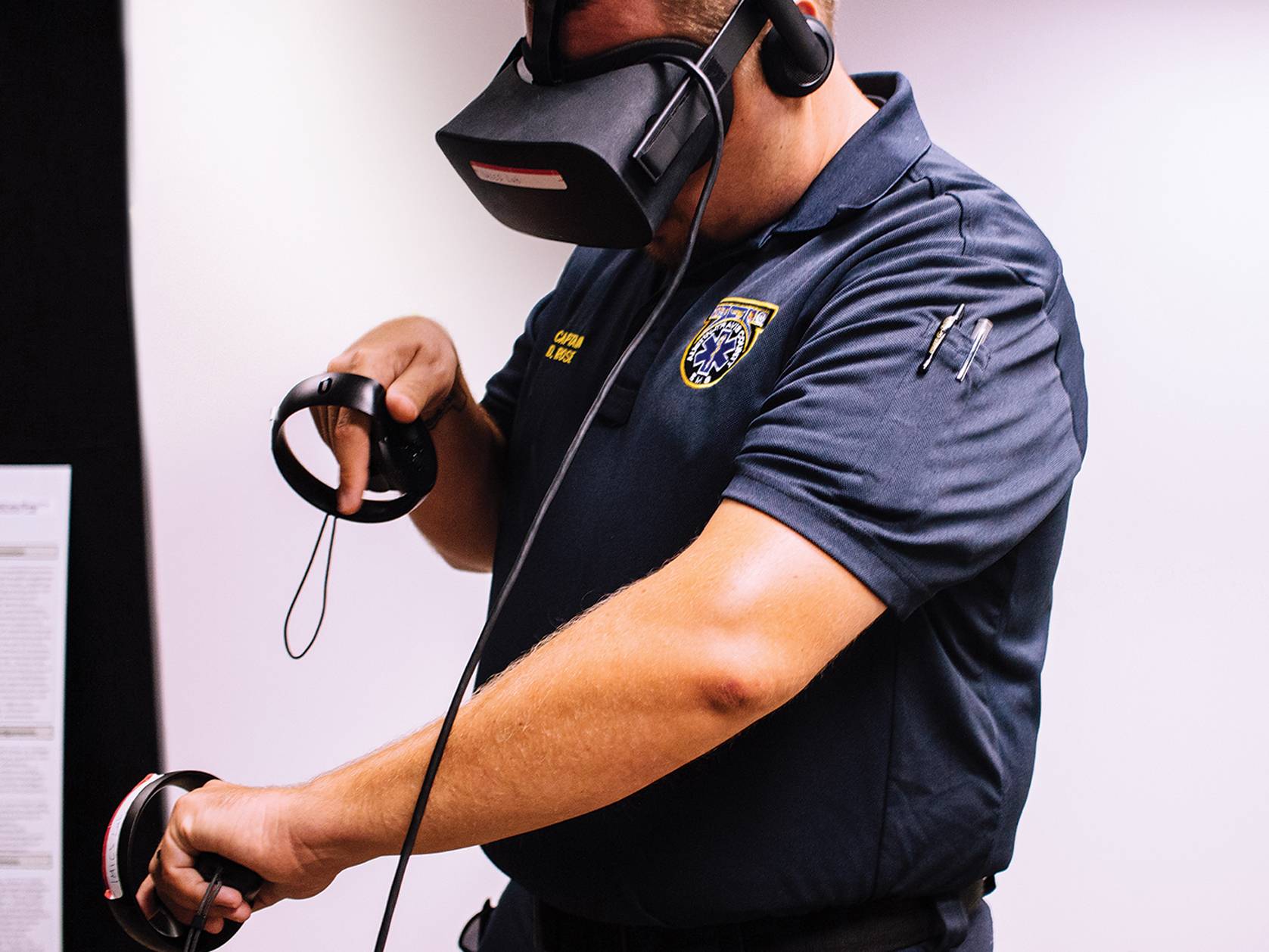 first responder wearing virtual reality equipment