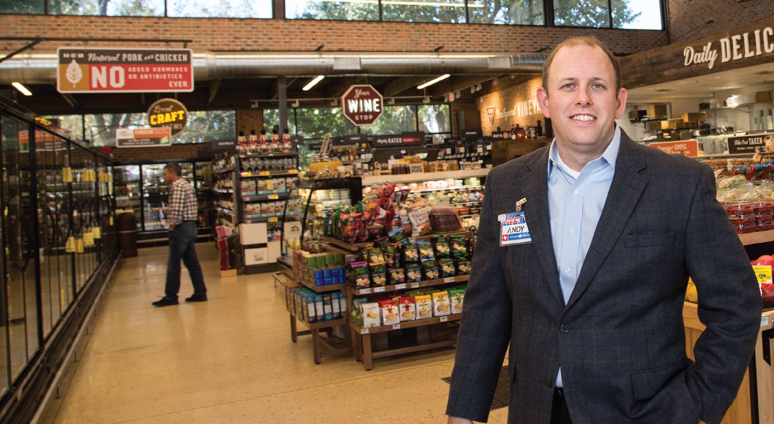 Andy Russ standing in HEB grocery store