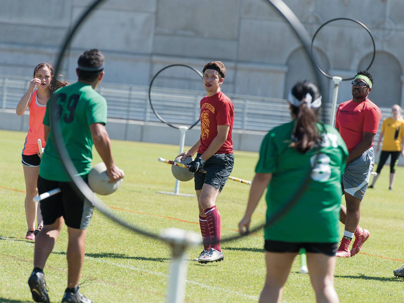 Quidditch players on field