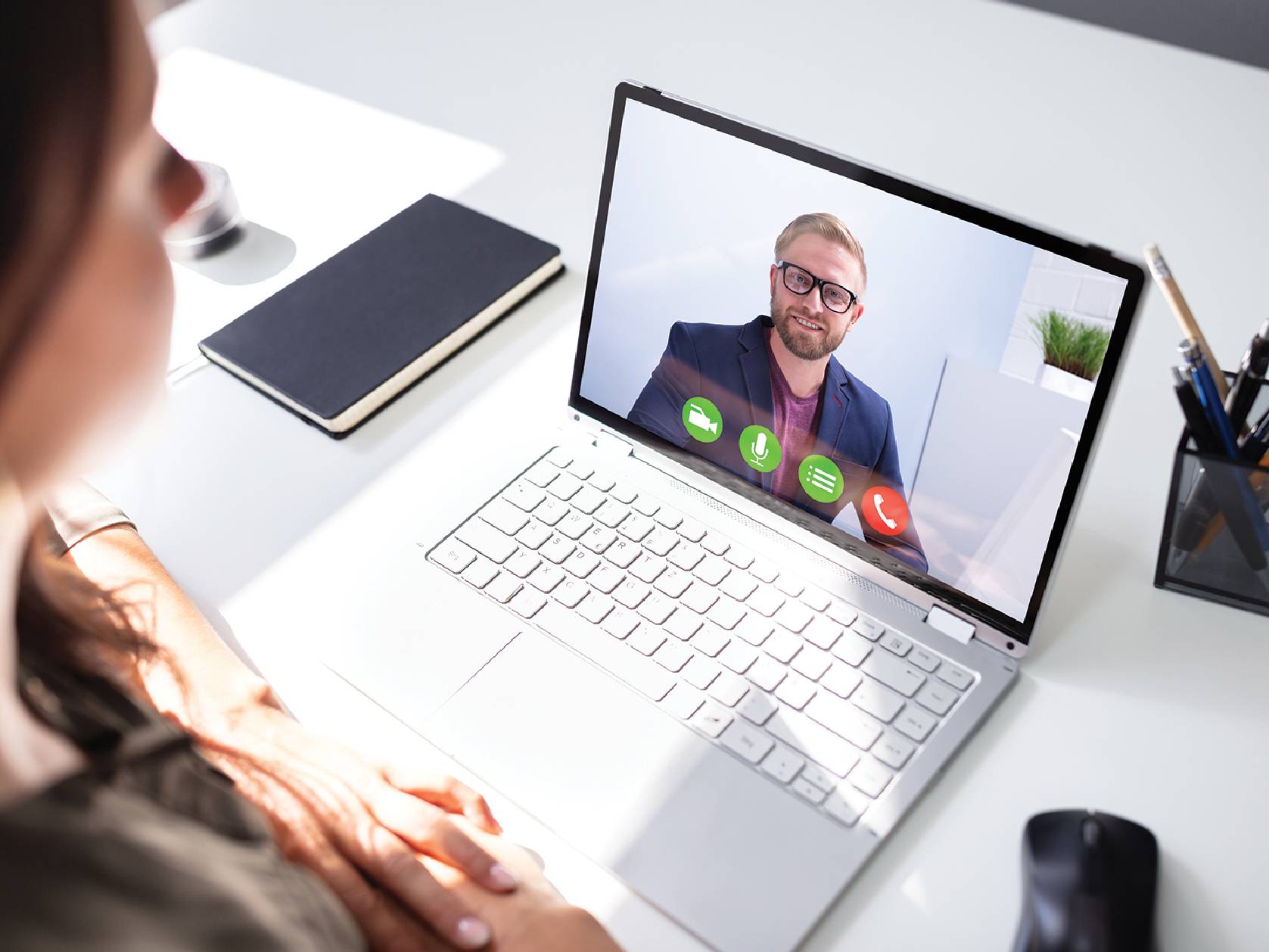 person on computer video call