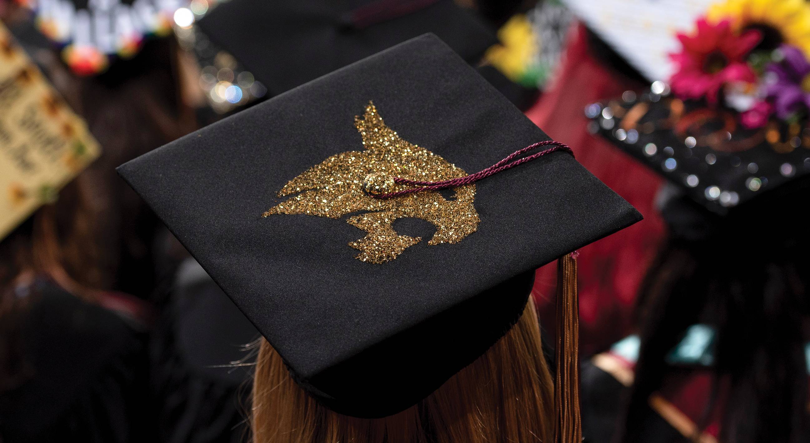 bobcat logo on graduation cap