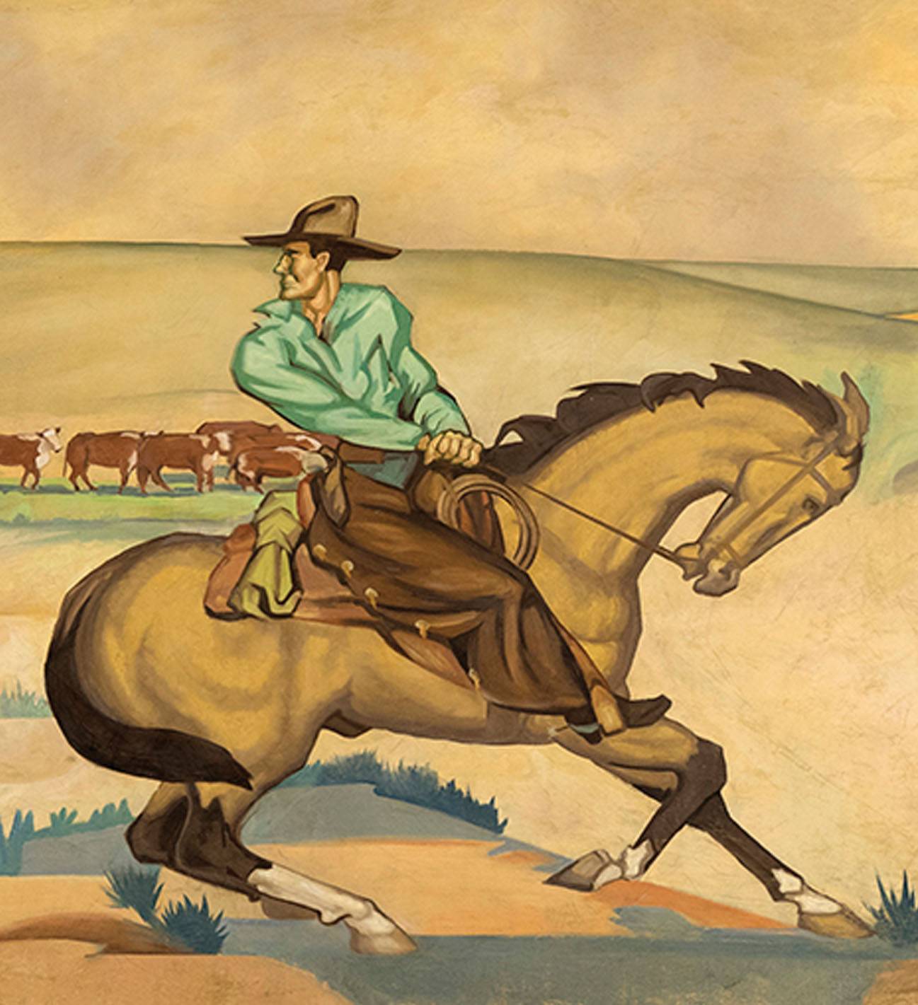 painting of man riding horse