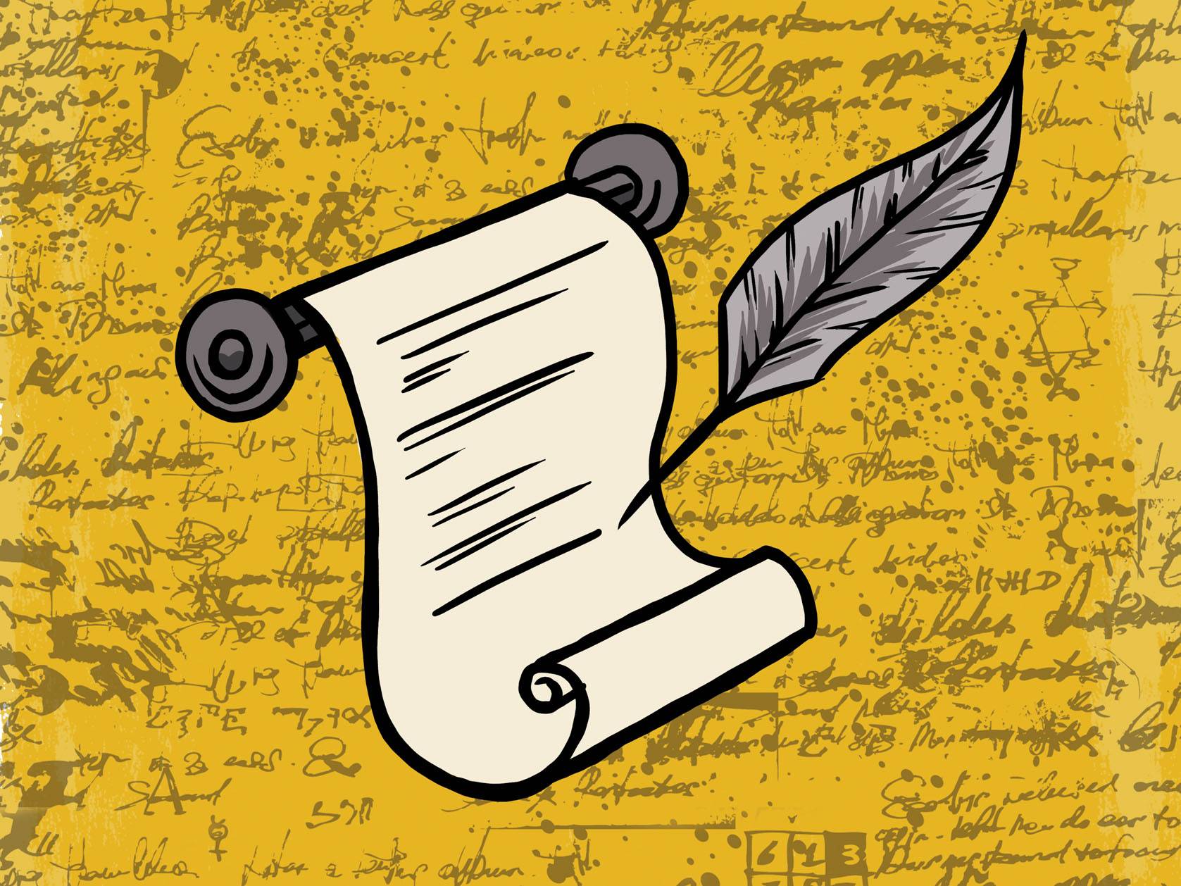 digital graphic of scroll and plume