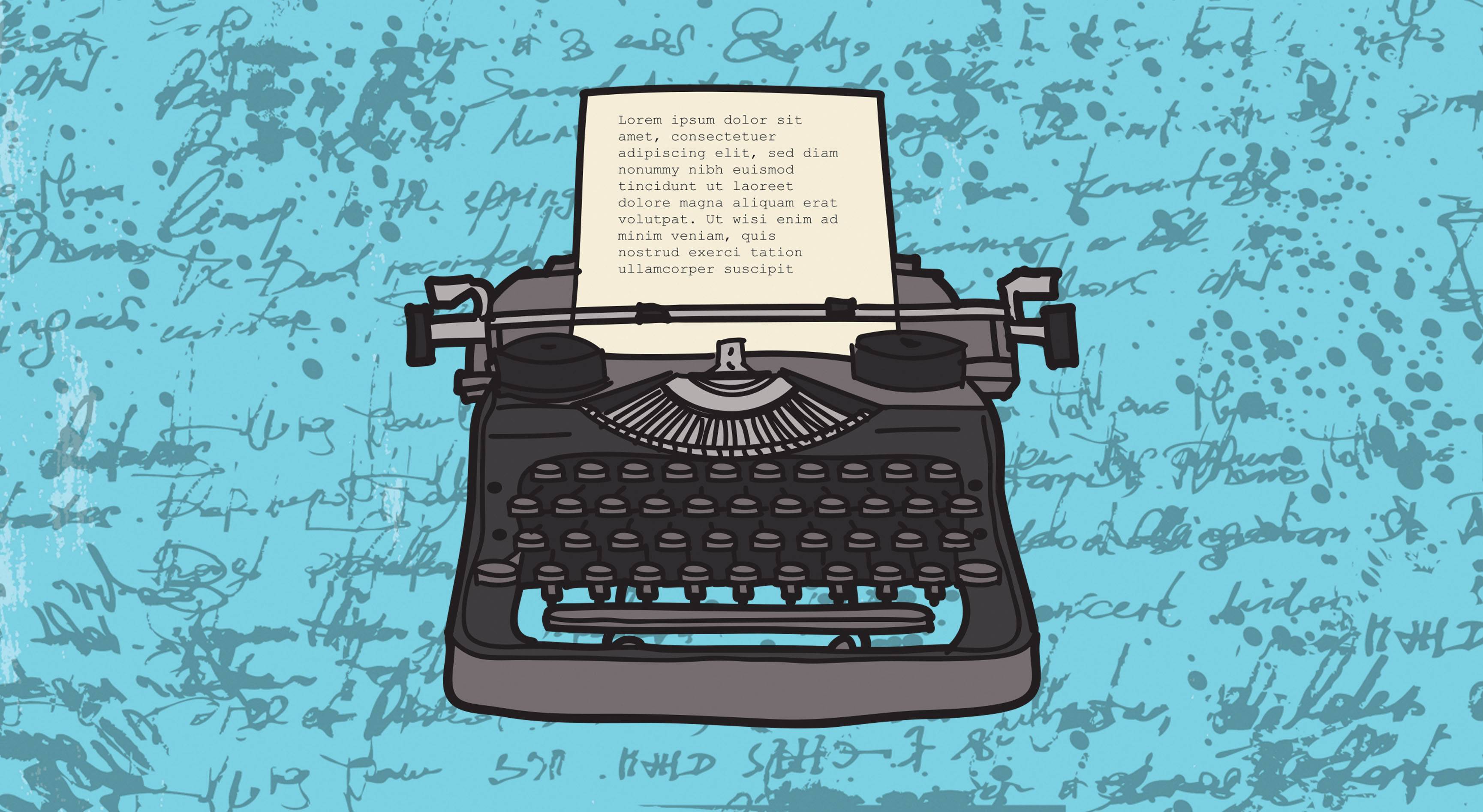 digital graphic of typewriter on blue background
