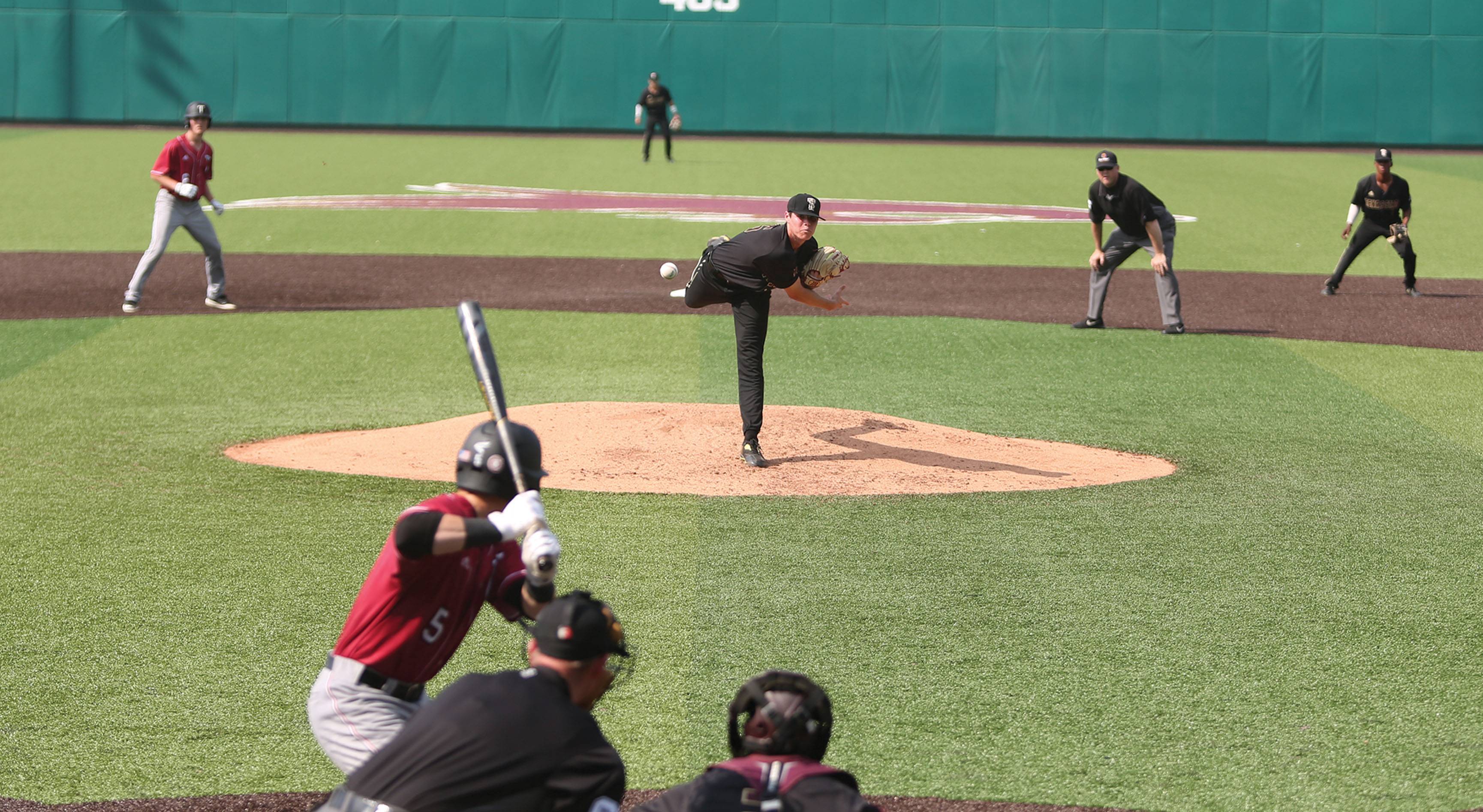 view of baseball field behind batter