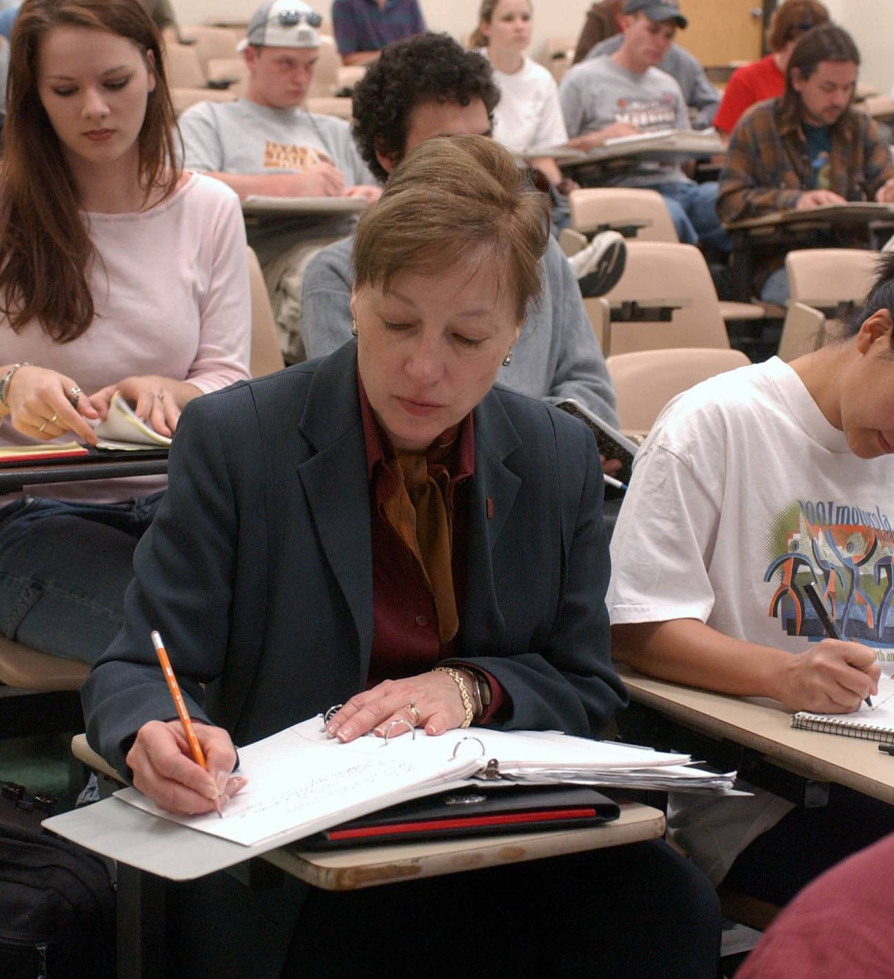 dr trauth taking notes during class