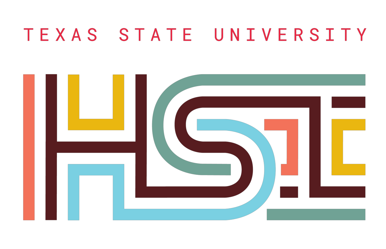 Multicolored Logo that reads Texas State University HSI