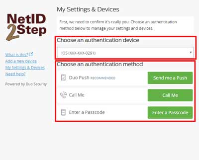 NetID 2-step screenshot