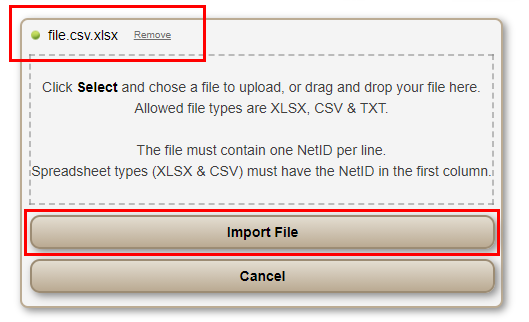 File upload complete, click Import File