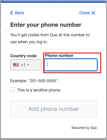 type in your phone number