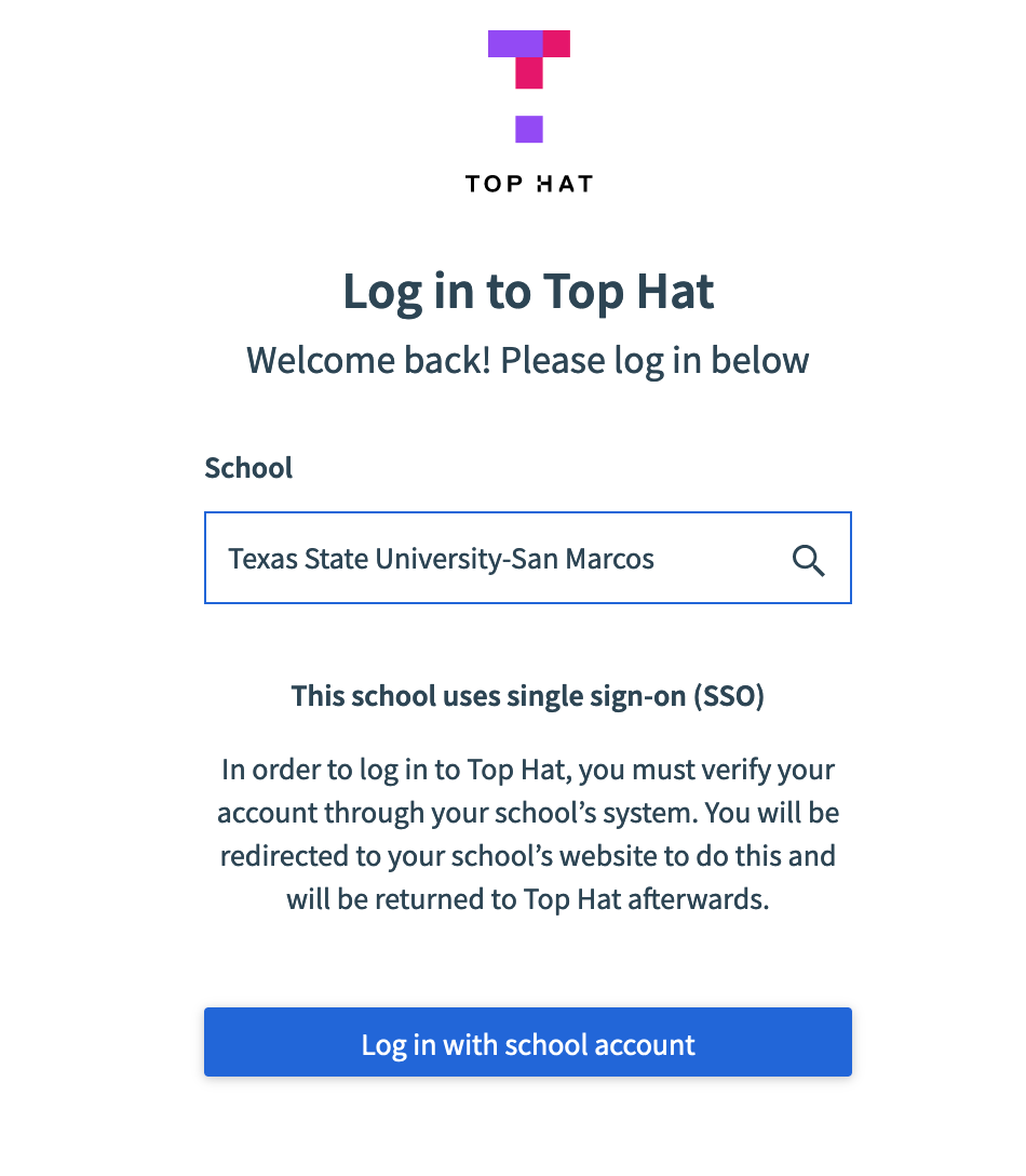 main login page for the website tophat