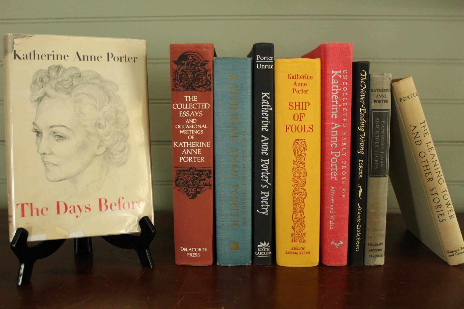 A collection of Katherine Anne Porter books on a shelf
