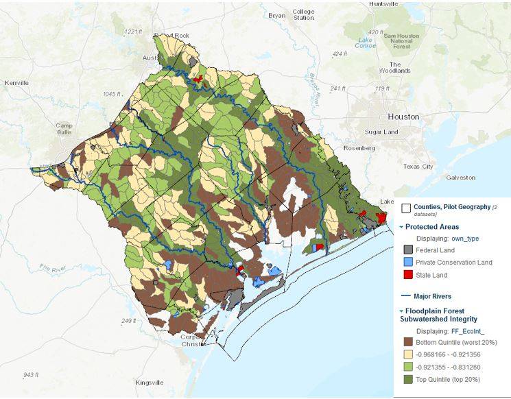 map of floodplain forest subwatershed integrity