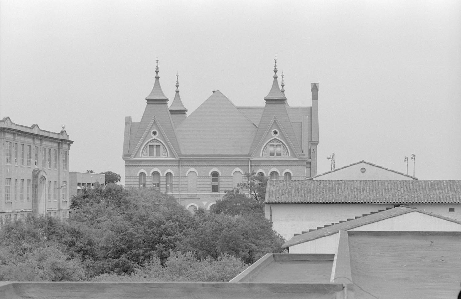 black and white picture of old main