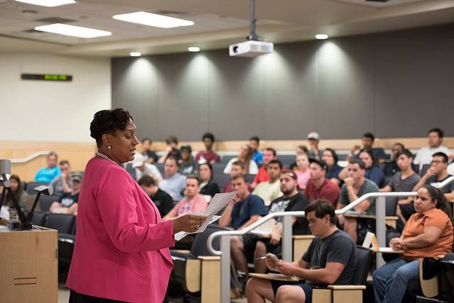 a faculty member conducting a lecture