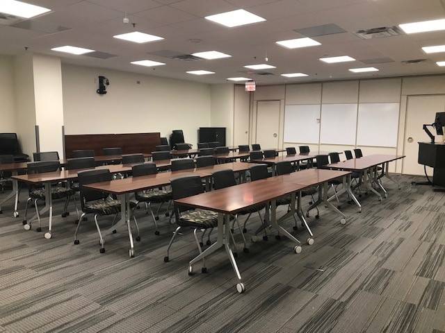tables in seminar style setup