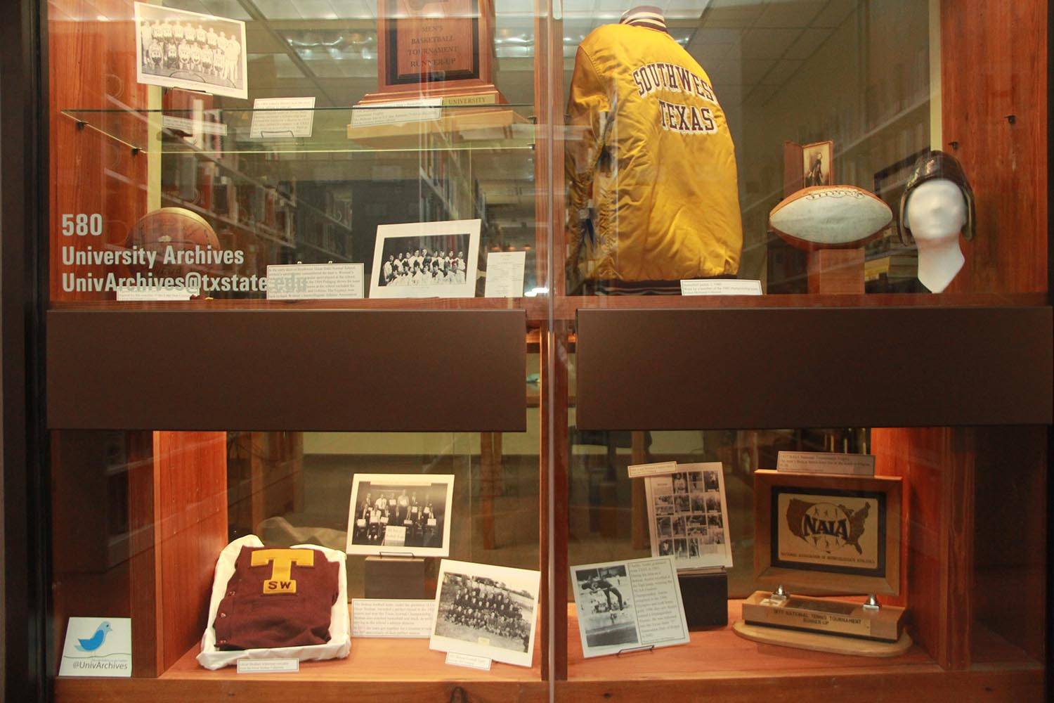 Image of University Archives exhibit on Texas State Sports History