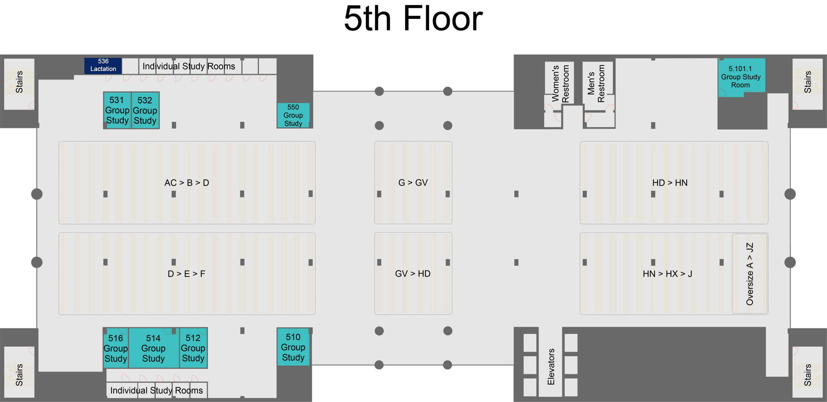 Map of fifth floor with some listed items located