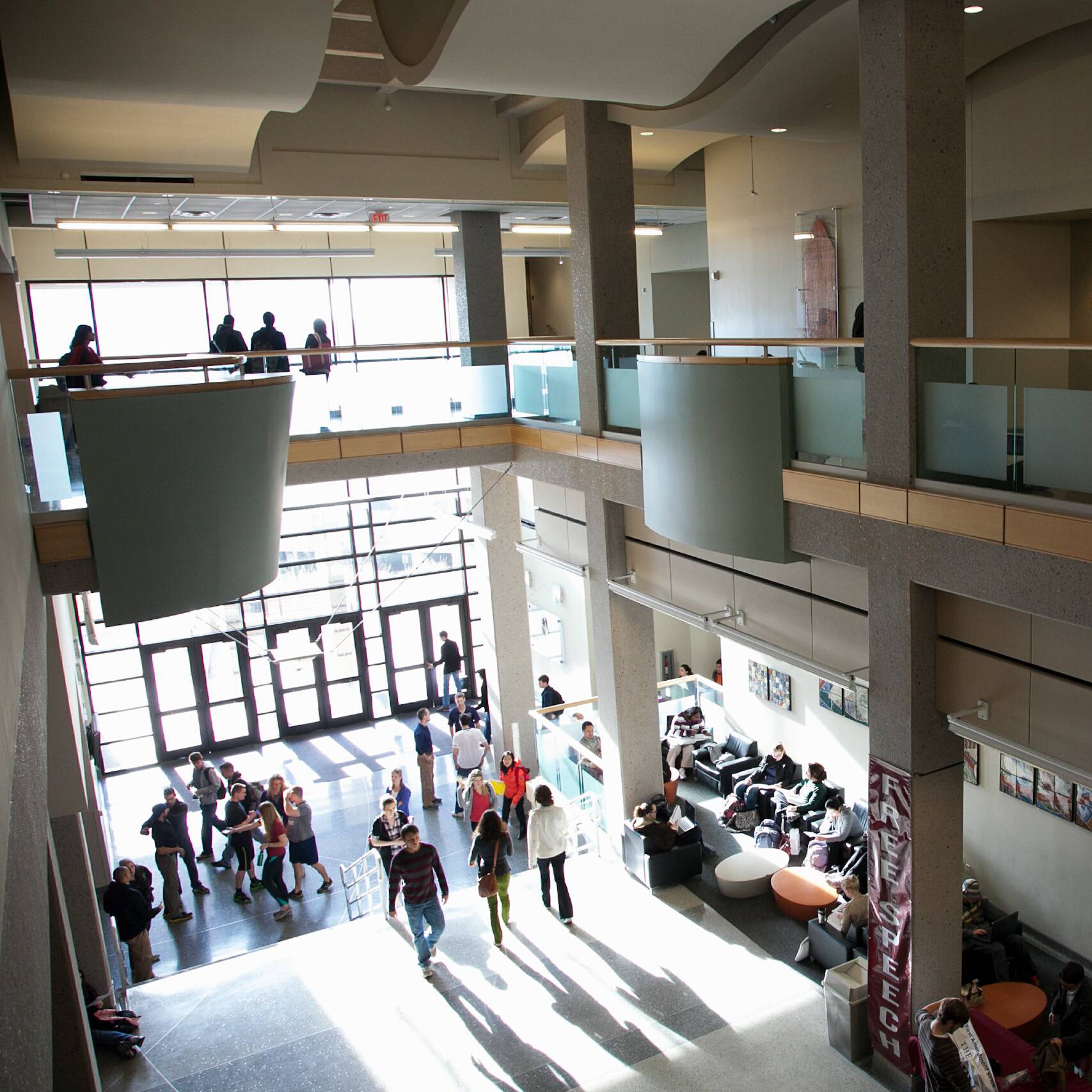 McCoy Hall first floor lobby view from second floor