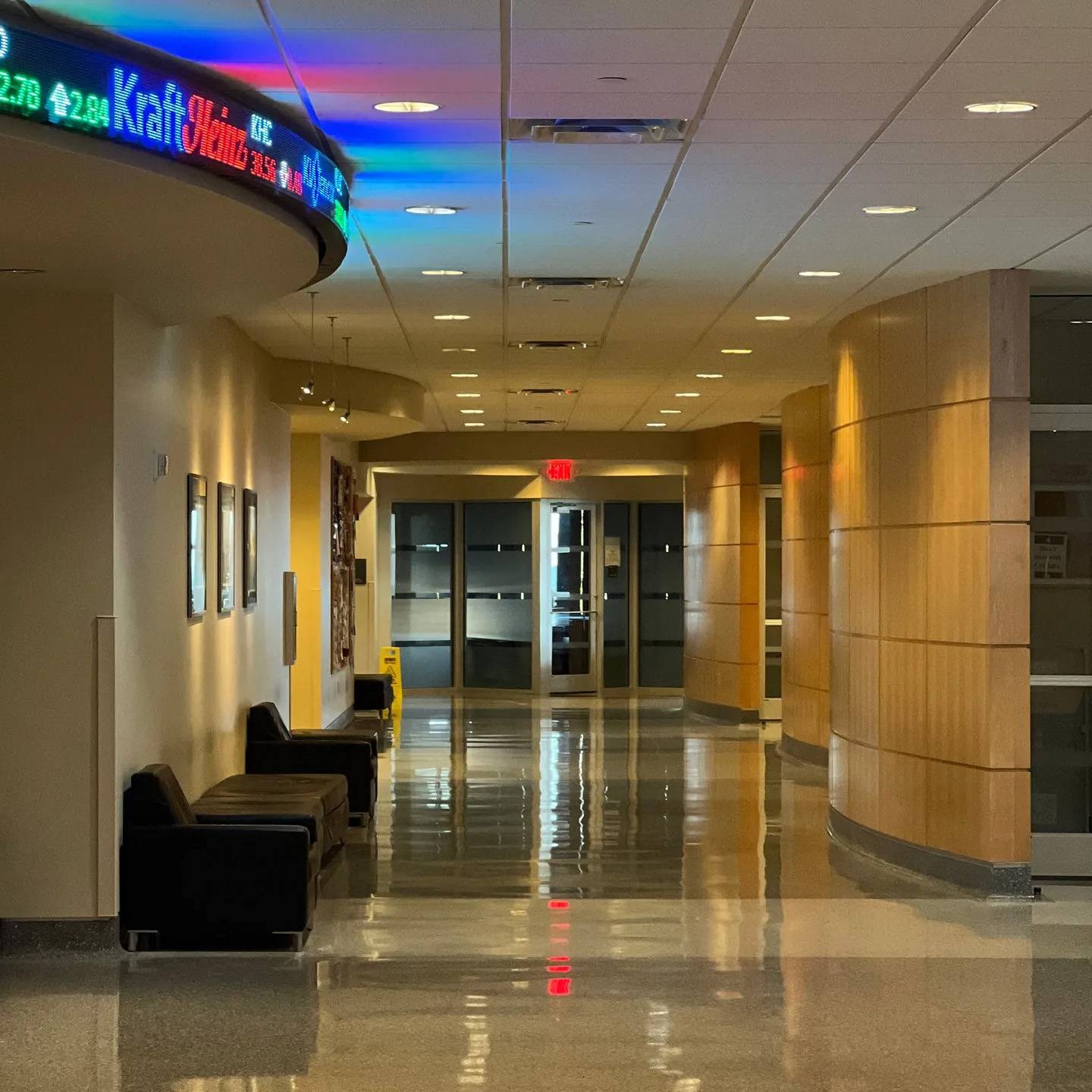 McCoy third floor hallway with stock ticker