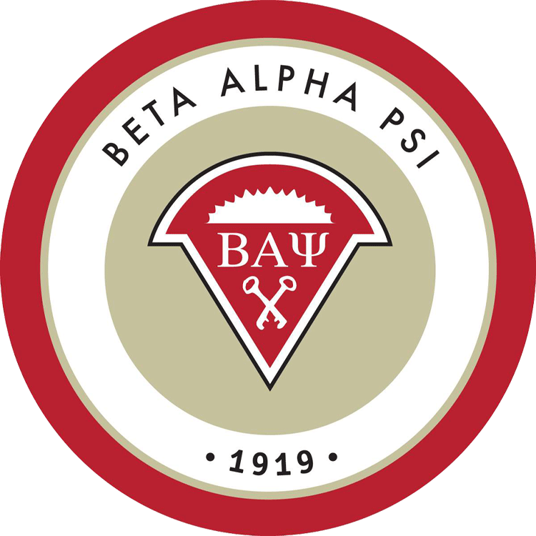 Circle-shaped logo for Beta Alpha Psi honor organization