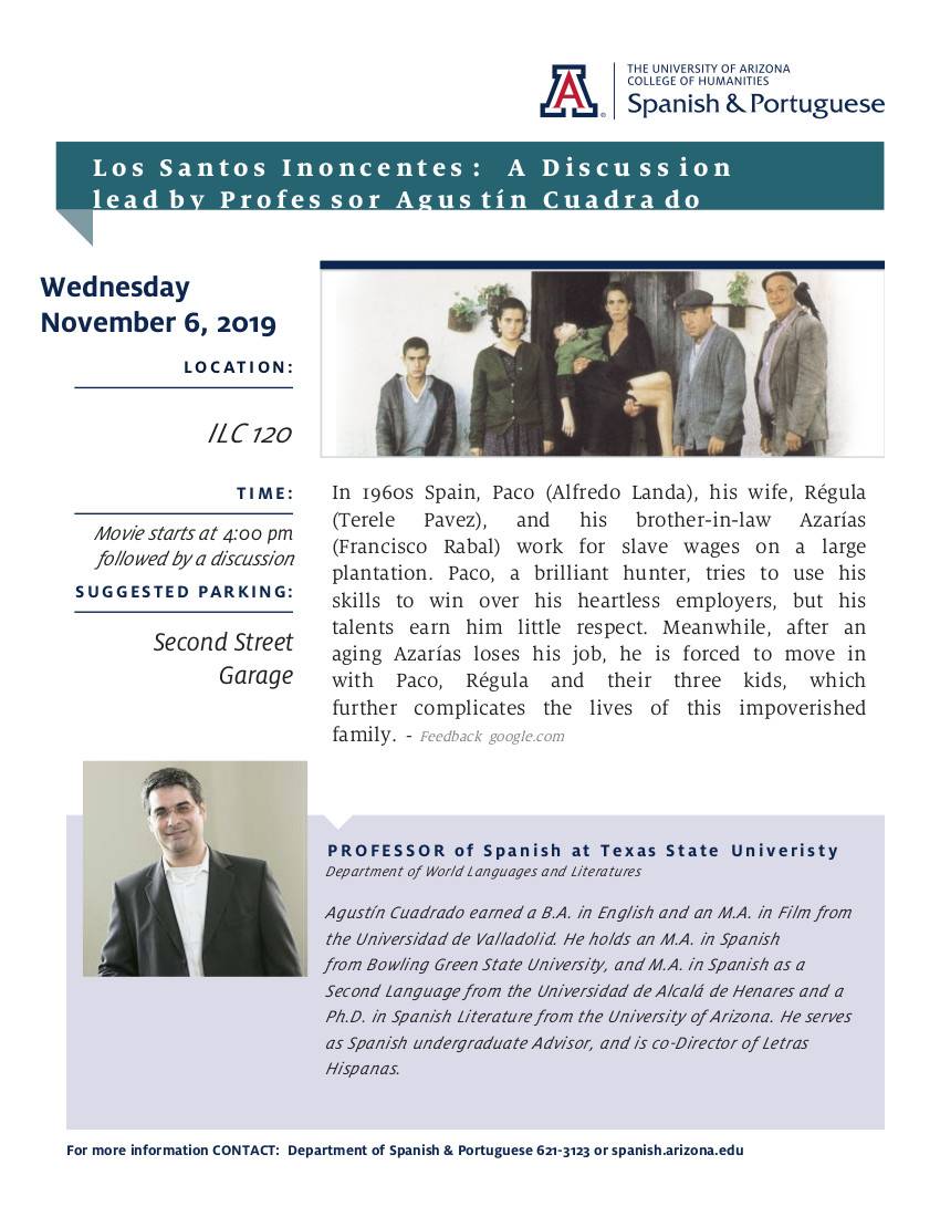 Flyer for Dr. Cuadrado's invited presentation at the University of Arizona