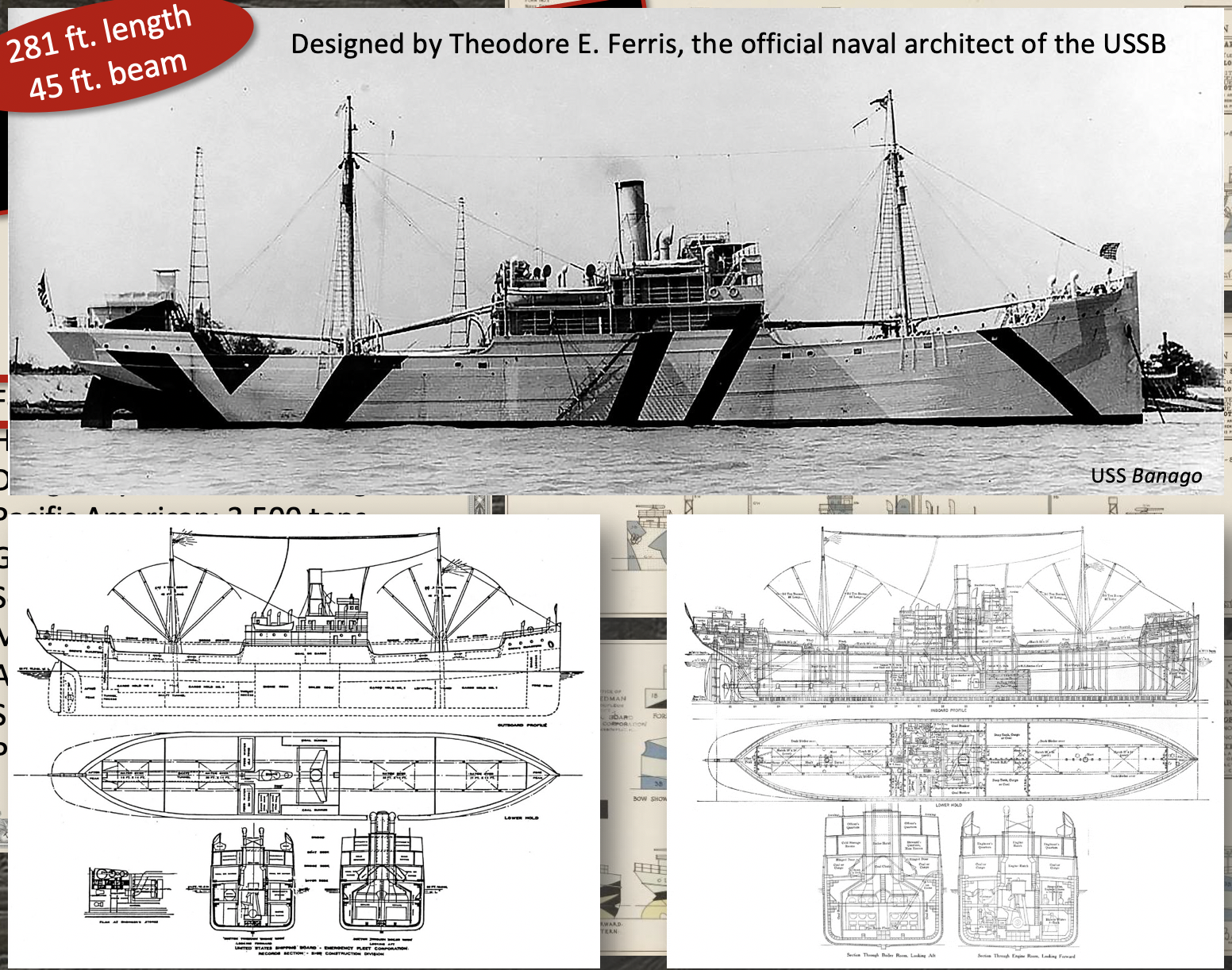Sketch drawings of the ships