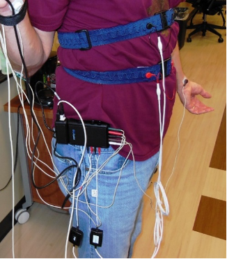 man in wires for health experiment