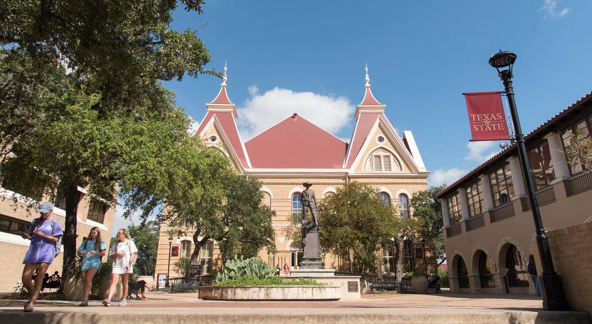 An external shot of a Texas State University building.