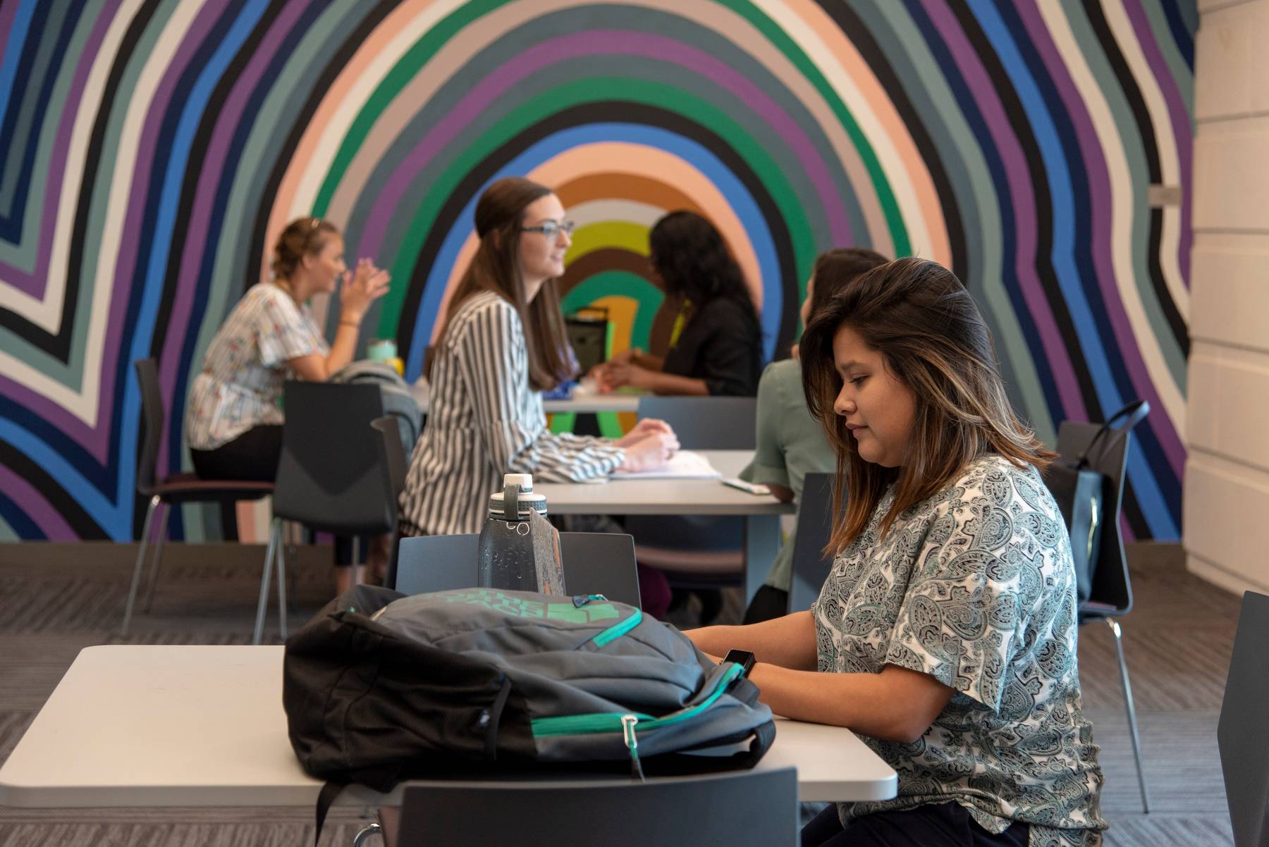 Student studying in common area