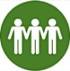 Evacuate Icon Image of three people holding hands against a green backdrop
