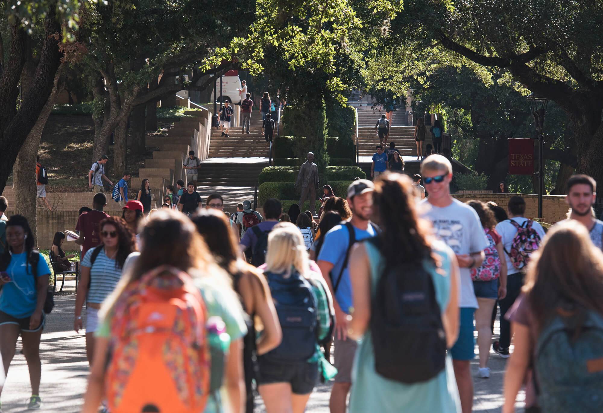 students walking in the quad