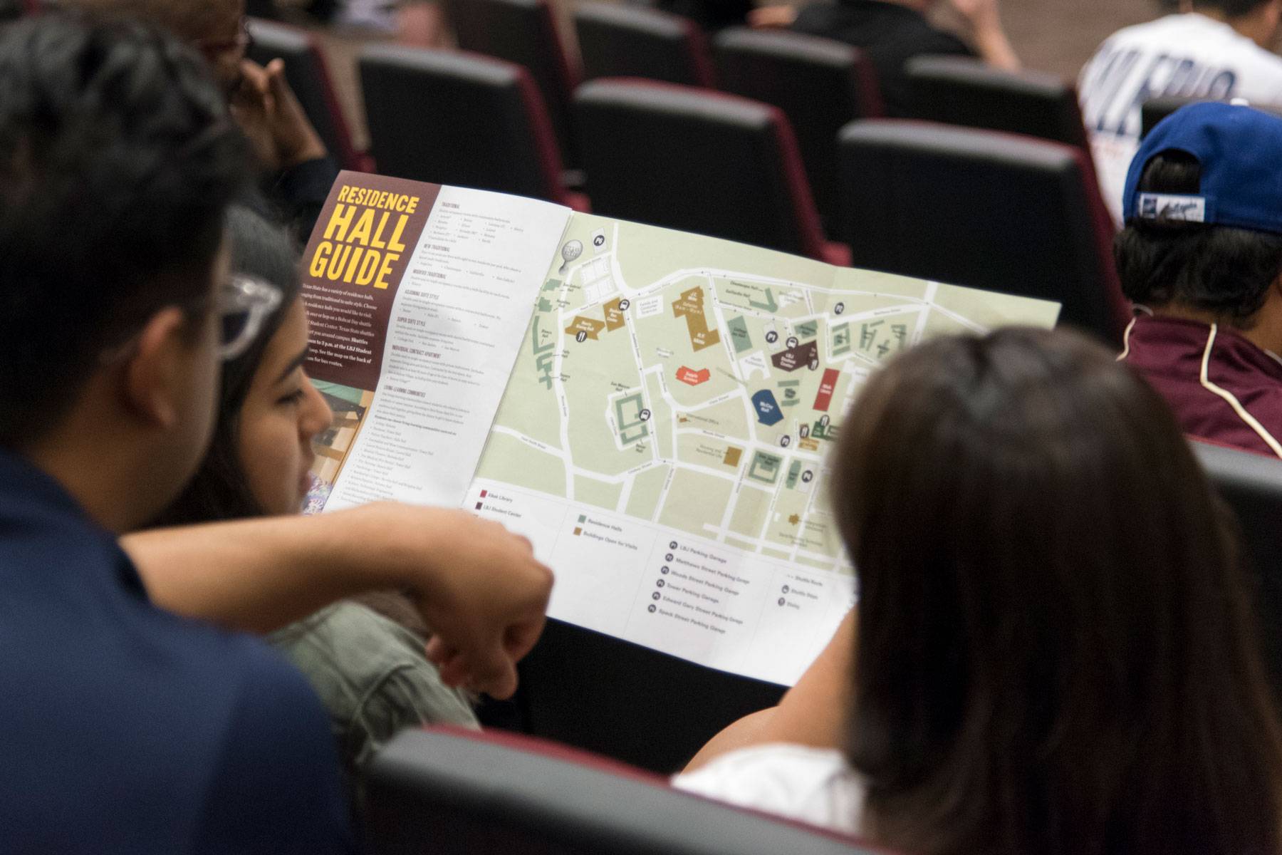 A group of students see what Texas State has to offer at an event in the LBJ student center