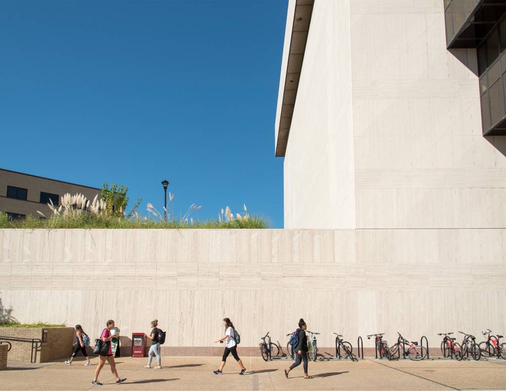 students walking on campus