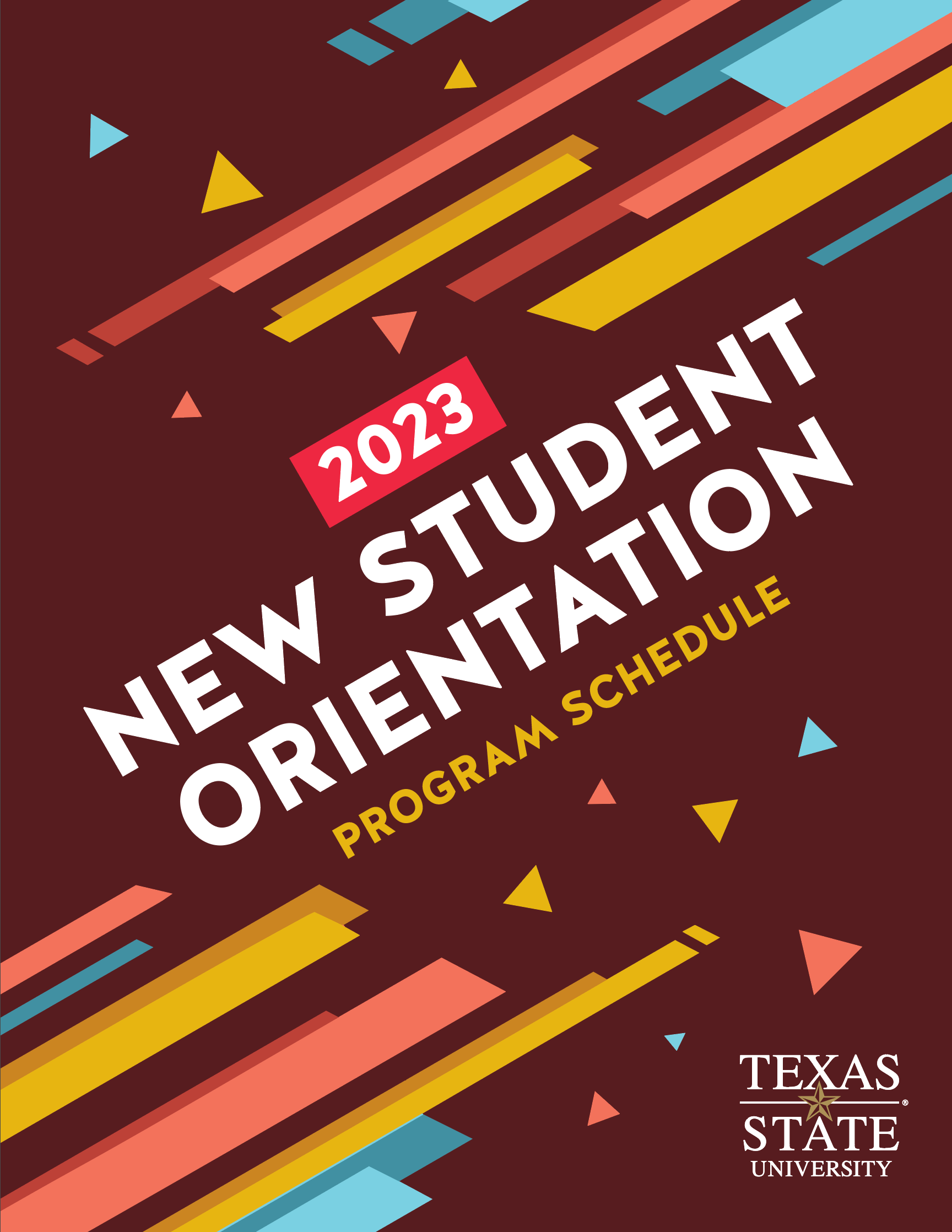 Cover of 2023 Texas State New Student Orientation schedule