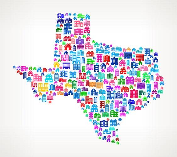 texas graphic filled with houses