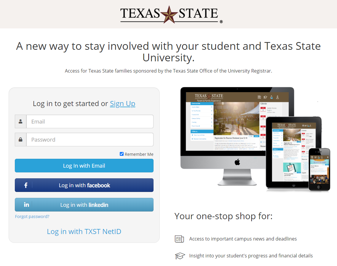 Sign in page for the Bobcat Family Portal