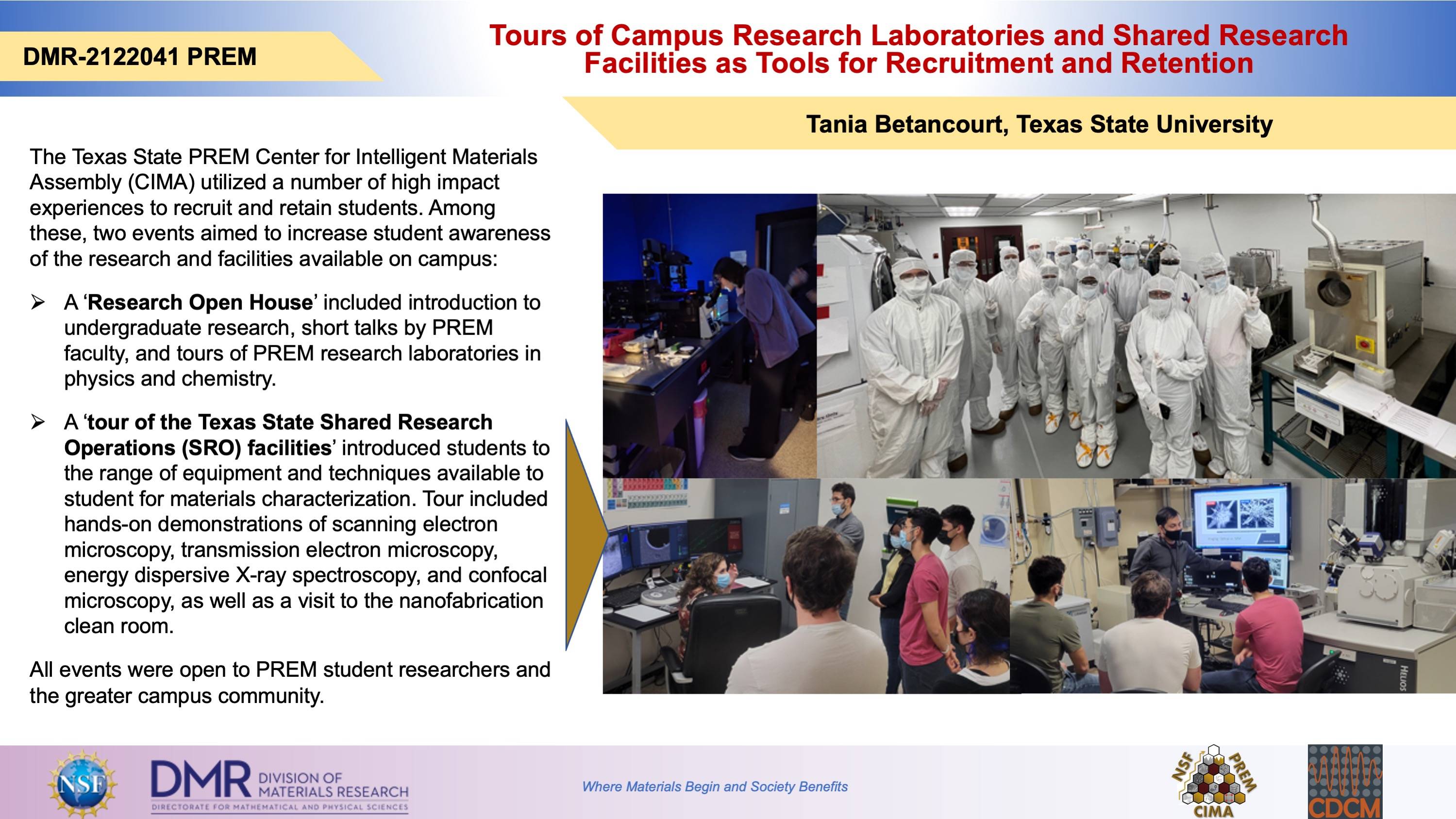 Highlight on Tours of Campus Research Laboratories and Shared Research Facilities as Tools for Recruitment and Retention
