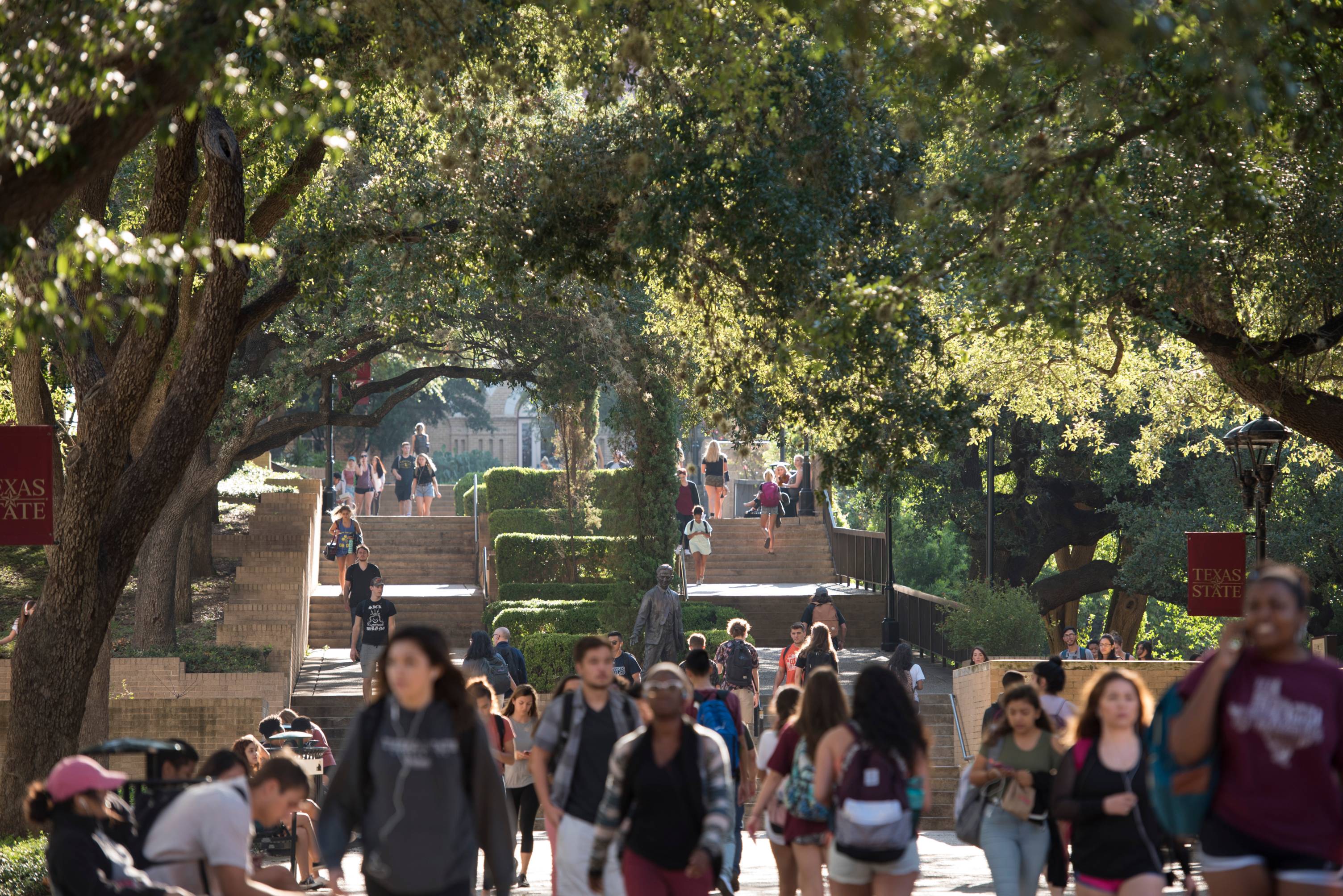 students walking to class through the quad