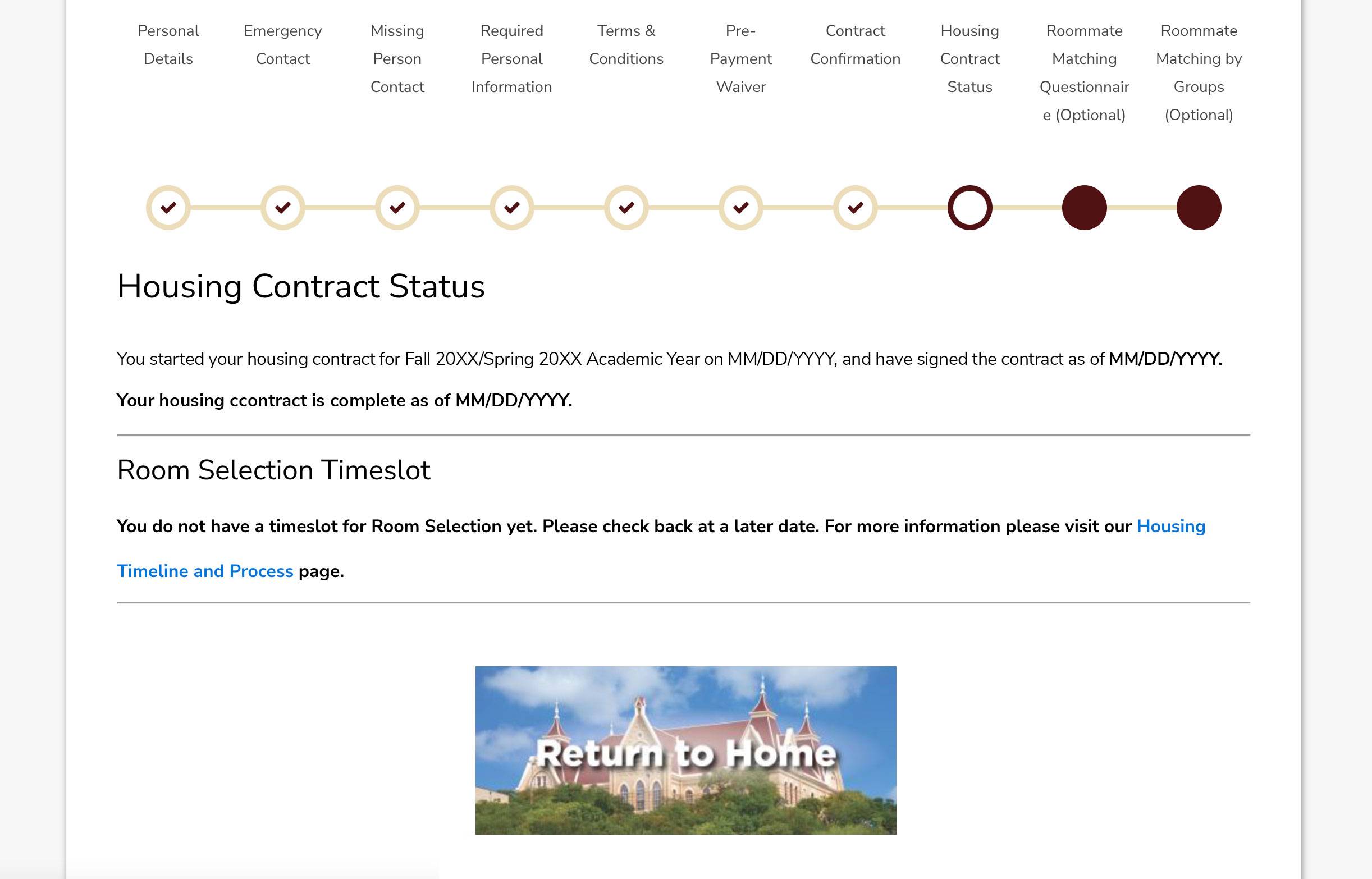 Screenshot of Housing Contract Status page in the Housing Portal.