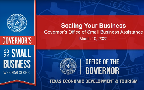 Introductory slide to the Governor's 2022 webinar on small business scaling