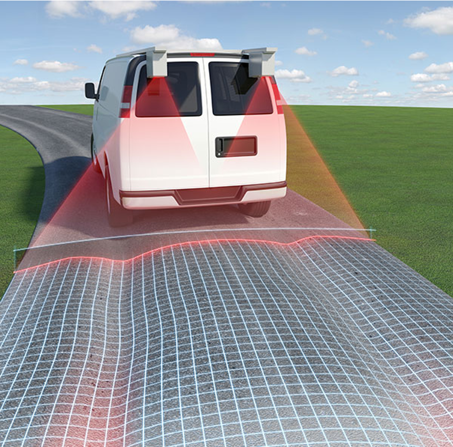 CAD rendering model of automated pavement data collection van.