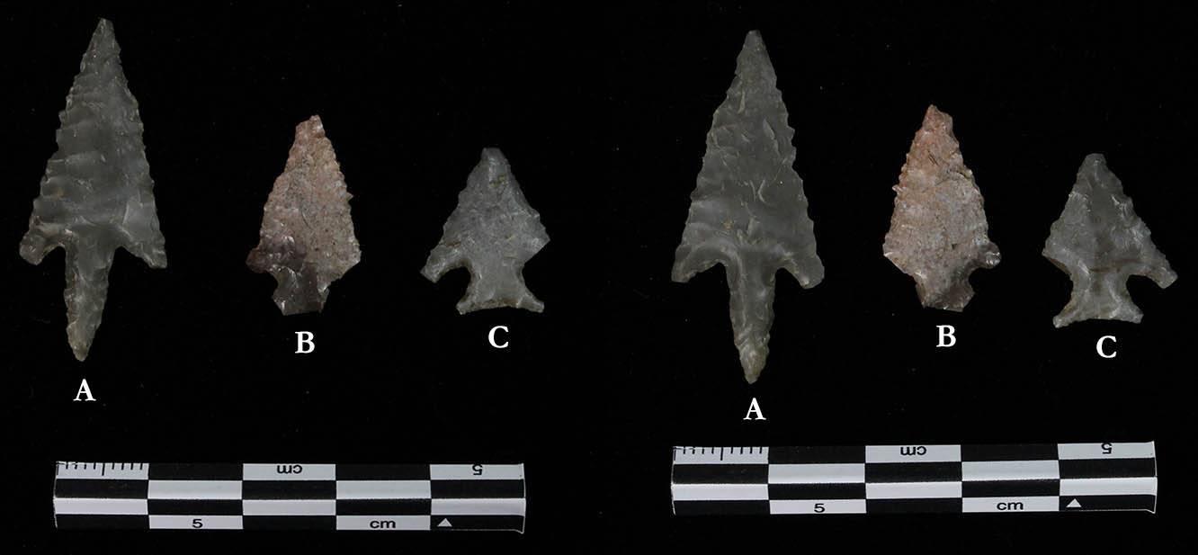 Late Prehistoric Projectile points, front and back views.
