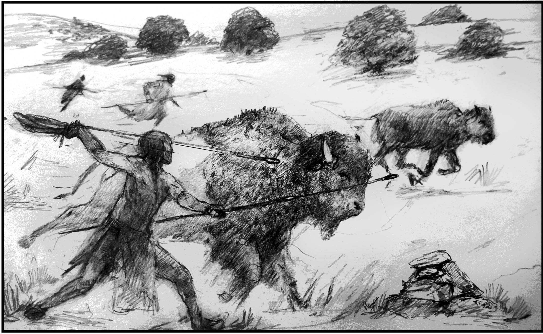 Indigenous people hunting bison. Image by Eric Carlson.